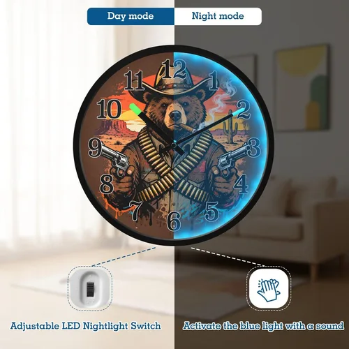 Miniatura 5 de Silent Non-Ticking Battery Operated Clock Luminous Voice-Activated Clocks Sunset Cowboy Beer Retro 12 Inch for Office, Home, Bathroom, Kitchen