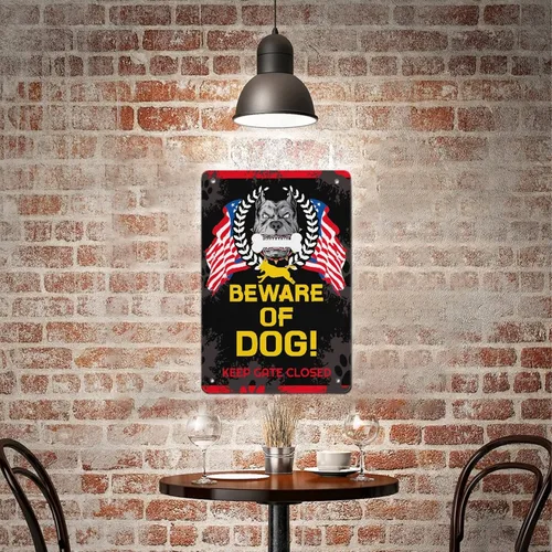 Miniatura 6 de BOBA BLANKET Letrero de metal con texto en inglés «Beware Of Dog» para decoración de pared, divertido cartel de arte para bar de café, 12 x 8