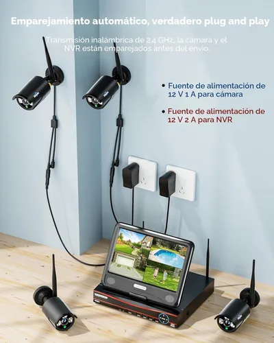 Miniatura 2 de Hiseeu [16 canales expandibles] Sistema de cámara de seguridad inalámbrica Pro 2.4G/5G, monitor LCD de 10.1" de 8MP, 4 cámaras para Negro-1