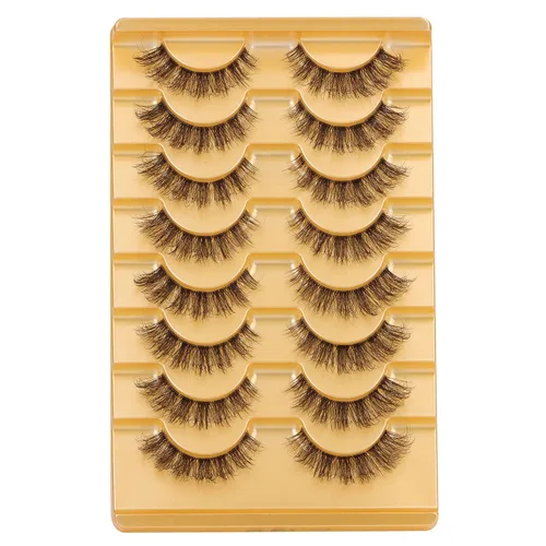 Miniatura 9 de Mavphnee Pestañas postizas marrones, ojo de gato, aspecto natural, extensión de pestañas rizadas D, banda transparente, pestañas marrones, pestañas