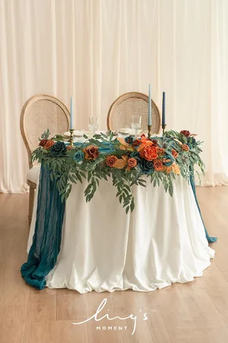 Miniatura 4 de Ling's moment Guirnalda de Flores - 6 PIES Eucalipto y Rosa - Decoración de Mesa de Novios para Recepción de Boda, Guirnalda Floral Artificial
