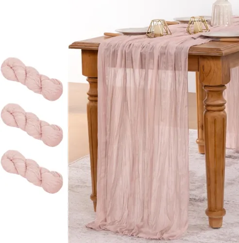 Miniatura 7 de MLMW Paquete de 6 Caminos de Mesa de Estopilla Azul Polvoriento para Revelación de Género Boho Gasa Rústica de Tela de Queso Camino de Mesa 160 Azul