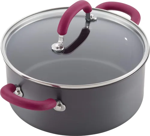 Miniatura 7 de Rachael Ray Create Delicious - Juego de ollas y sartenes antiadherentes anodizadas duras, 11 piezas, asas burdeos Asas Borgoña