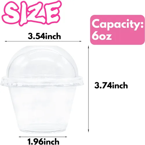 Miniatura 2 de Tiaiidi Vasos de plástico transparentes con tapas, 6 onzas - Juego de 50 Mini vasos de postre con tapas de cúpula (sin agujero), vasos desechables