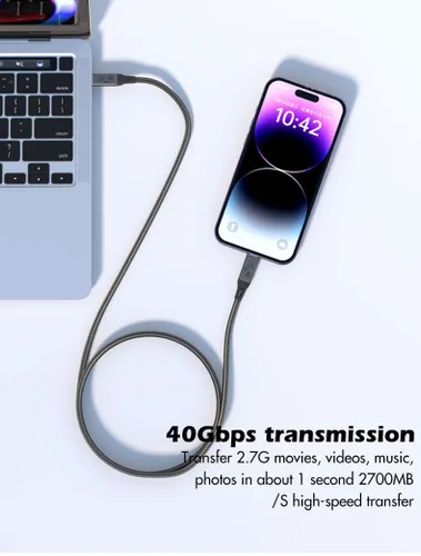 Miniatura 3 de Cable USB4 de 3 pies compatible con Thunderbolt 3, Thunderbolt 4 y USB-C, compatible con pantalla HD de 8K, transferencia de datos de 40 gbps, carga