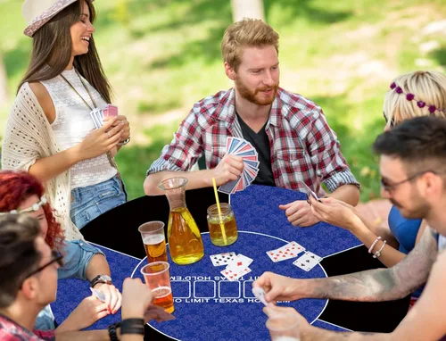 Miniatura 5 de Tapete redondo de póquer, 39/47/55/63 pulgadas, 6-10 personas, tapete de goma de Texas Poker plegable, mesa de póquer portátil, adecuado