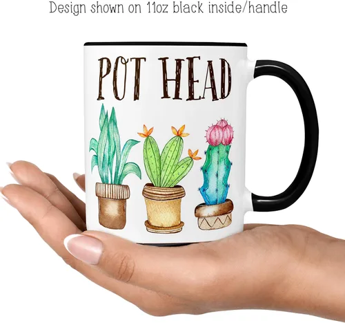 Miniatura 6 de Taza de café divertida con diseño de plantas con cabeza de maceta Taza para suculentas Cerámica apta para microondas y lavavajillas