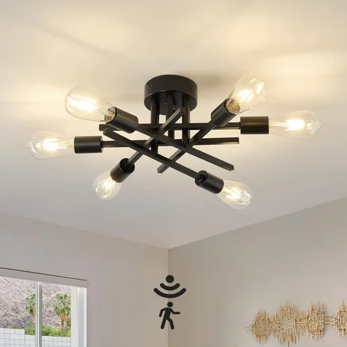 Miniatura 12 de ASGYISA Lámpara de Techo Semiempotrada de 8 Luces, Candelabro Sputnik de Metal Vintage Moderno Negro, Lámpara de Techo para Dormitorio Cocina