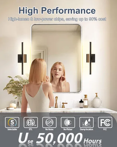 Miniatura 3 de Aosclex Luces de baño de 16 pulgadas sobre el espejo, giratorias, 12 W, 1080 lúmenes, 5CCT, ajustables (2700 K a 6000 K), lámparas LED regulables