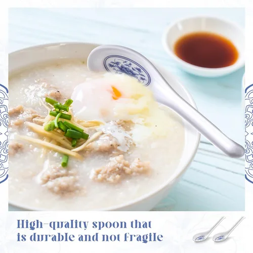 Miniatura 6 de Hushee 100 cucharas de sopa asiática china, cucharas de sopa de melamina grandes a granel, cucharas de ramen reutilizables japonesas, cuchara