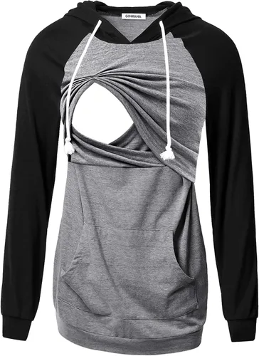 Miniatura 131 de GINKANA Sudadera con capucha para mujer, manga larga, lactancia materna, ropa casual