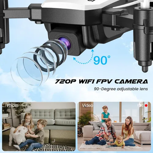 Miniatura 3 de SIMREX Mini dron con cámara 720P para niños y principiantes, cuadricóptero RC plegable, posicionamiento de flujo óptico, retención de altitud, giro