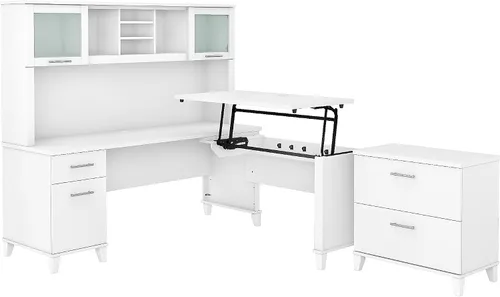 Miniatura 8 de Bush Home Somerset - Escritorio en forma de L con gabinete y archivador (72 W, 3 posiciones, color gris platino)