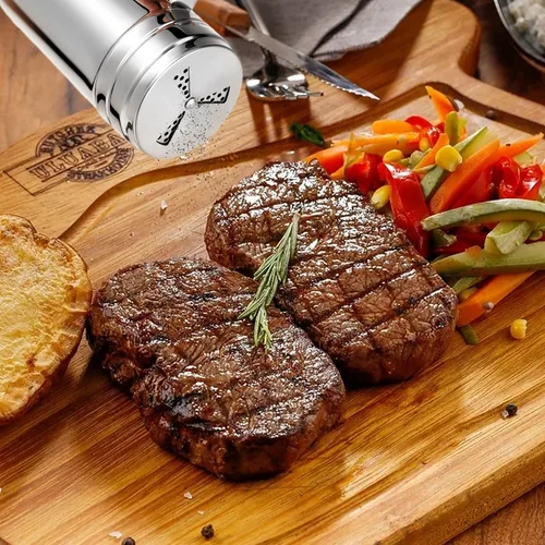 Miniatura 5 de Botella de condimentos con asa de acero inoxidable, 3 piezas, mezclador de especias versátil de metal con cubierta giratoria para cocinar utensilios