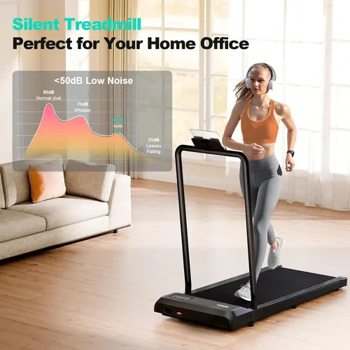 Miniatura 2 de Caminadora 3 en 1 para usar debajo del escritorio para oficina en casa con motor de 2.5 HP/4.0 MPH/45 dB, almohadilla para caminar con mango de Negro