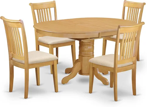 East West Furniture AVPO5-OAK-C - Juego de mesa de cocina de 5 piezas para 4 personas, incluye una mesa de comedor ovalada con hoja de mariposa y 4