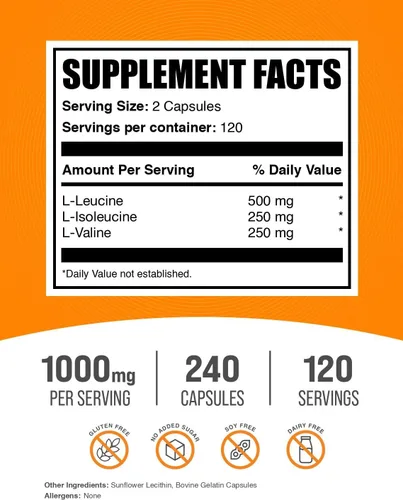 Miniatura 2 de BulkSupplements. com BCAA 2:1:1 Cápsulas - Aminoácidos de cadena ramificada, suplementos de BCAA, cápsulas de BCAA, píldoras BCAA - Sin gluten, 240