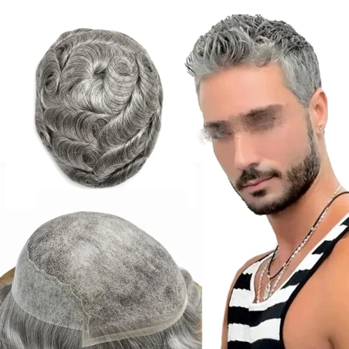 Miniatura 15 de Pieza de pelo Toupee para hombres Sistema de cabello real Sistema de encaje francés para hombre Toupee Sistema de reemplazo de pelo Protesis Capilar