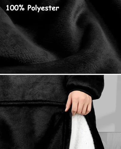 Miniatura 6 de Sendowtek Manta Vestible para Mujeres y Hombres, Sudadera Larga Sherpa con Capucha y Bolsillo Grande, Manta con Capucha Cómoda de Gran Tamaño, Negro