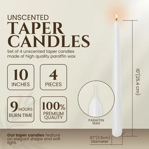 Miniatura 2 de Axiom - Vela cónica blanca de 10 pulgadas sin goteo - Juego de 4 velas cónicas para el hogar, cenas, bodas, fiestas - Velas altas sin humo - Tiempo