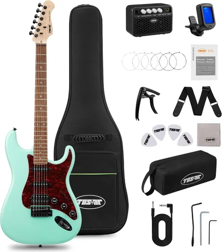 Miniatura 15 de Tostar Kit de guitarra eléctrica con amplificador, 39 pulgadas, tamaño completo, 6 cuerdas, ligero, diseño de cuerpo redondeado, interruptor