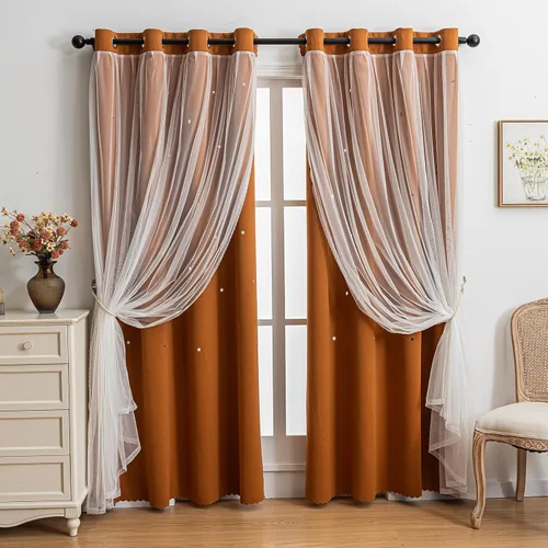 Miniatura 23 de indistar Cortinas opacas con recortes de estrellas para dormitorio de niña, cortinas de oscurecimiento de habitación y cortinas para habitación