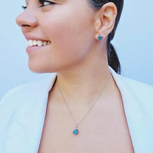 Miniatura 9 de Natural raw gemstone stud earrings with white gold over 925 sterling silver, 6 to 7mm rough genuine quality birthstone gift for her, Uniquelan