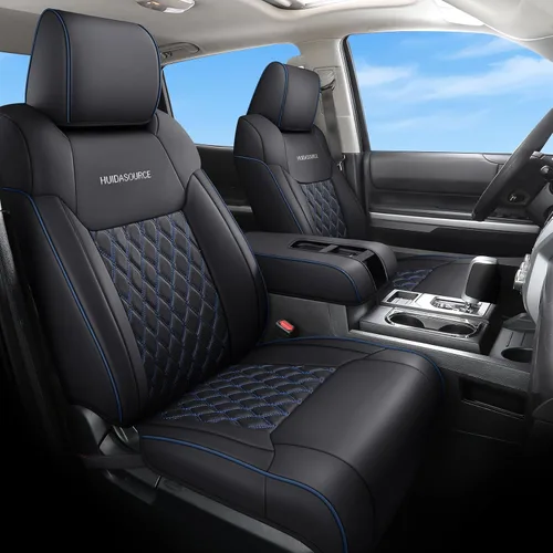Miniatura 18 de Huidasource - Fundas de asiento delantero para Tundra, funda de cojín de asiento de cuero negro automotriz de cobertura completa, ajuste