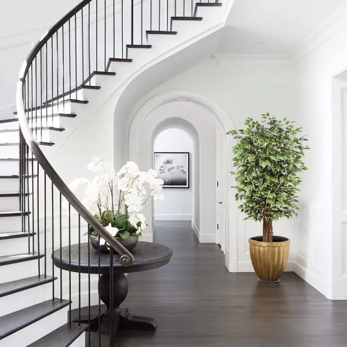 Miniatura 6 de plant Árbol de ficus artificial de 6 pies en maceta, plant de seda falsa con hojas verdes y blancas, tronco natural para decoración de interiores