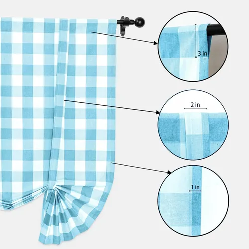 Miniatura 226 de Cenefas de cortina para ventana de 16 pulgadas de largo, 2 paneles de cuadros búfalo, cortinas pequeñas con bolsillo para barra, estilo clásico