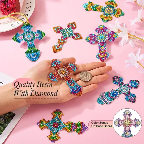 Miniatura 3 de KISSITTY 10 piezas de pintura de diamante con cruz de Pascua para marcapáginas, colgante, decoración de llaveros, collares, fiestas de pared