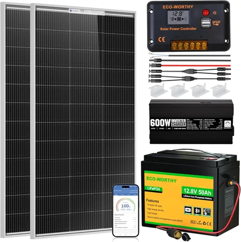 Miniatura 9 de ECO-WORTHY Kit completo de iniciación de panel solar de 200 vatios y 12 V para RV fuera de la red con batería e inversor: 2 paneles solares de 100 W