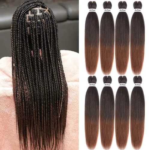Miniatura 34 de Liang Dian Cabello Trenzado Preestirado Ombre de 12 Pulgadas, 8 Paquetes de Trenzas de Ganchillo Sintéticas, Ajuste con Agua Caliente, Extensiones