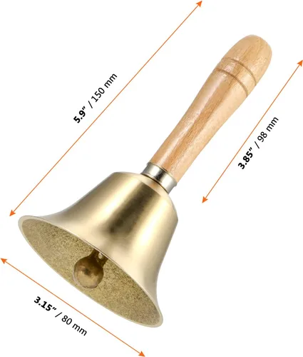 Miniatura 2 de SINJEUN 4 campanas de mano de latón de 6 pulgadas, campanas de mano de latón macizo con mango de madera, campanas de llamada de restaurante