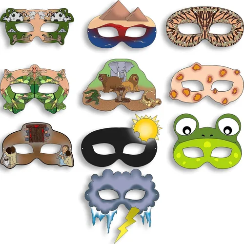The Dreidel Company Máscaras faciales laminadas de la peste de la Pascua de las diez plagas, decoraciones de pesaj, recuerdos de fiesta de