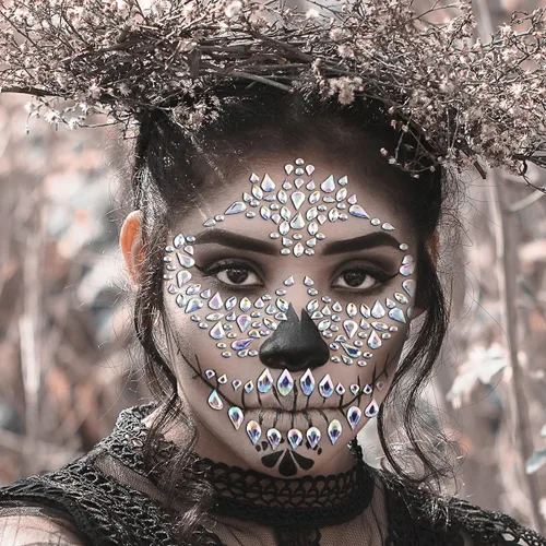 Miniatura 3 de Gemas faciales de esqueleto, joyas del Día de los Muertos, calavera con purpurina para maquillaje, gemas faciales de Halloween, calcomanías