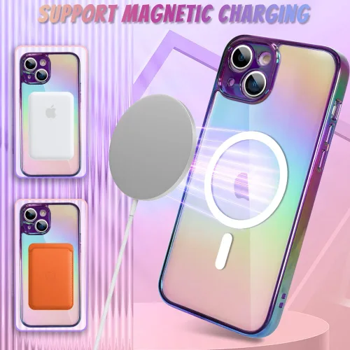 Miniatura 4 de Bonoma Funda magnética para iPhone 13 【Soporte para Magsafe】Protector de cámara de lujo de cristal fluorescente iridiscente con láser brillante + 2
