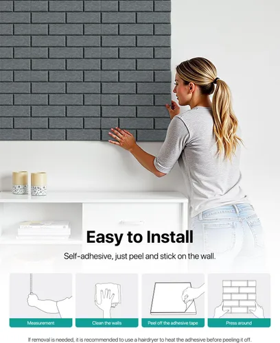 Miniatura 6 de Paneles de pared acústicos autoadhesivos, paquete de 12 paneles absorbentes de sonido en ladrillo, paneles de espuma de alta densidad con Gris-oscuro