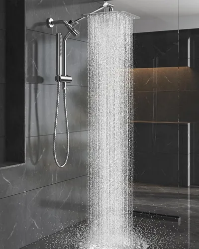 Veken Cabezal de ducha de lluvia de metal de 10 pulgadas con rociador de mano, combo de regadera de baño de mano con brazo de extensión, ducha doble