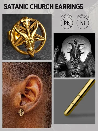 Miniatura 4 de FaithHeart Satan Stud Earrings for Men Sturdy Stainless Steel Satanist Demon Earrings Gothic Punk Satanic Jewelry