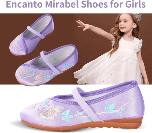 Miniatura 4 de BESSIVIC Zapatos de vestir para niñas, zapatos Mary Jane para niñas con tacón bajo, zapatos planos de ballet de flores de princesa para bodas
