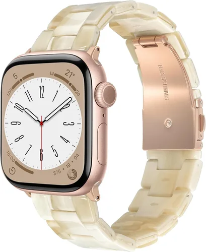 V.R.HOPE Correa de Resina para Reloj Compatible con Apple Watch para Mujeres 38mm 40mm 41mm 42mm Oro Rosa Ligero Pulsera de Pulsera para iWatch Beige