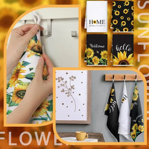 Miniatura 4 de Geyoga 6 Piezas Toallas de Cocina de Girasol Toallas de Platos Absorbentes Paños de Té Decorativos para Cocina de Verano Baño Decoración del Hogar