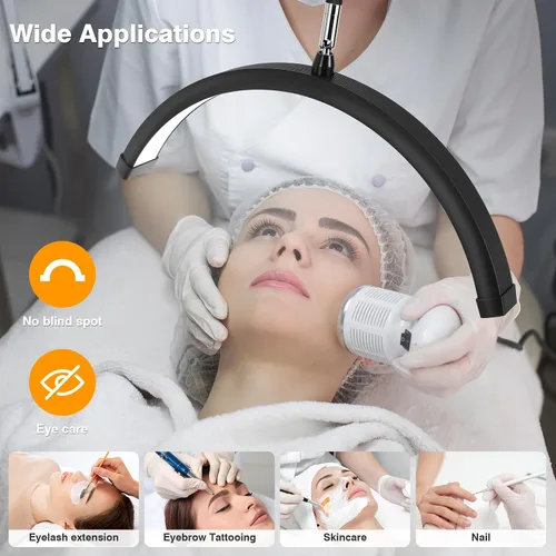 Miniatura 7 de Mznoo Luz de media luna con ruedas, lámpara de pestañas LED de 2500LM para extensiones de pestañas, luz de luna flexible para tecnología de Negro