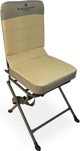 Black Sierra Equipment Silla giratoria acolchada de caza, silenciosa rotación de 360 grados, asiento acolchado, soporte estable para suelo, Canela