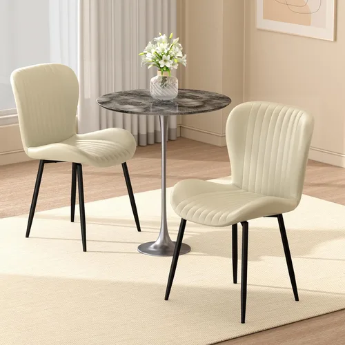 Miniatura 13 de Juego de 2 sillas de comedor modernas tapizadas de piel sintética para cocina, sillas de comedor con respaldo cómodo, color marrón
