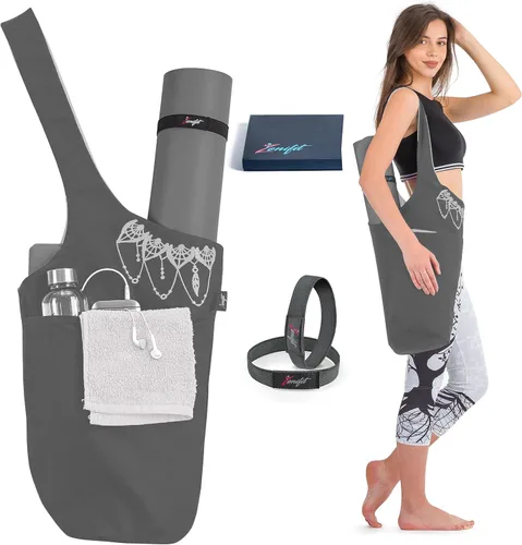 Miniatura 15 de Bolsa para esterilla de yoga: bolsa de yoga versátil con correas para alfombrilla y bolsillos de almacenamiento, sostiene esterillas de yoga y Negro