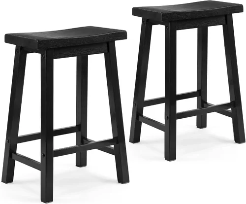 Miniatura 9 de PJ Wood Taburete de cocina con asiento de silla de montar de 24 pulgadas con placa de pie - negro