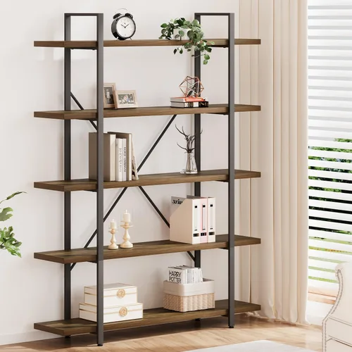 Miniatura 13 de HSH Estantería negra de 5 niveles de alto, estante de almacenamiento de madera y metal, estantería industrial moderna Etagere de 5 estantes, estante