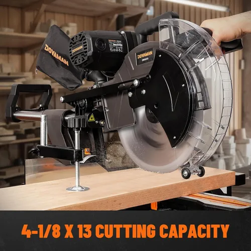 Miniatura 5 de DOVAMAN Sierra ingletadora de doble bisel de 12 pulgadas, sierra ingletadora deslizante compuesta, funcionamiento ambidiestro, 3800RPM, capacidad